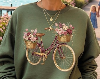 Mother’s Day Floral Bicycle Sweatshirt, Vintage Flower Bike Shirt, Gift for Mom, Spring Aesthetic Crewneck