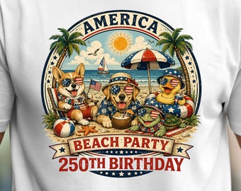 America 250 Beach Party Shirt, USA 250 Animal Tee, Patriotic Summer Shirt, Retro Beach Animal Tee, 250 Years USA Shirt