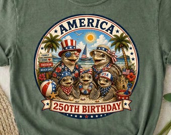 Sea Turtle Shirt, America 250 Shirt, Coastal Turtle Tee, Patriotic Beach Shirt, Retro USA Tee, Summer Turtle Shirt, Beach Animal Tee