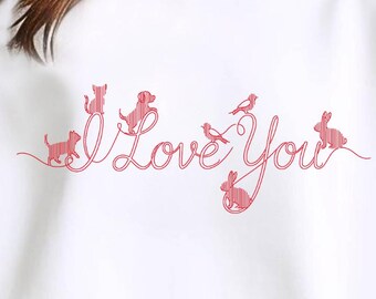 I Love You Cat and Dog Sweatshirt, Minimal Line Art Pet Lover Crewneck, Cute Cat Mom Gift, Dog Mom Sweatshirt, Gift for Pet Lover