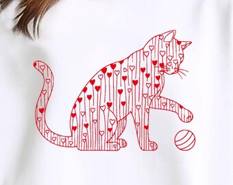 Cat Mom Sweatshirt, Minimal Line Art Cat Crewneck, Cute Cat Lover Gift, Heart Cat Graphic Sweatshirt, Gift for Cat Mom, Cat Owner Gift