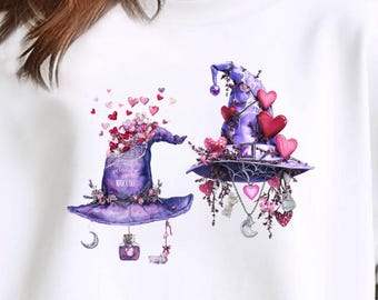 Whimsical Witch Sweatshirt, Cozy Magical Sweatshirt, Purple Witch Hat Crewneck, Pastel Goth Aesthetic Shirt, Fantasy Cozy Top