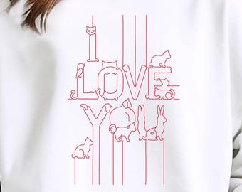 I Love You Cat Sweatshirt, Minimal Line Art Cat Crewneck, Cute Cat Lover Gift, Gift for Cat Mom, Cat Graphic Sweatshirt