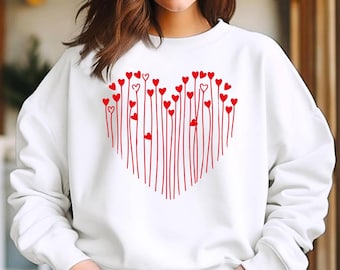 Valentines Day Heart Sweatshirt, Minimal Line Crewneck Heart Sweater