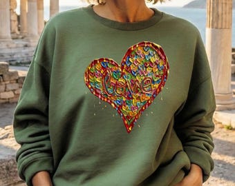 Valentine’s Day Paint Drip Heart Love Sweatshirt, Minimal Bold Crewneck Acrylic Heart Art Gift