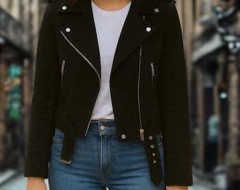 Burgundy Suede Moto Jacket - Women's Real Leather Biker Coat