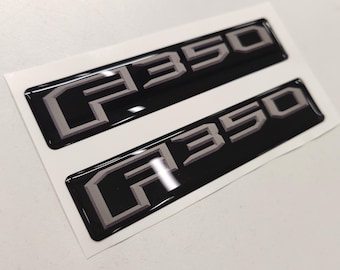 Ford F350 3D Domed Badge Emblem Decals 2pcs / Sticker Resin Set / Gray and Black