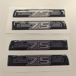 F Series 3D 75 Years Aftermarket Replacement Fender Decals for 2023 and 2024 Ford F250 or F350 Domed Decal 2pcs / Sticker Resin Set / W & G - Primary color: White,Grey