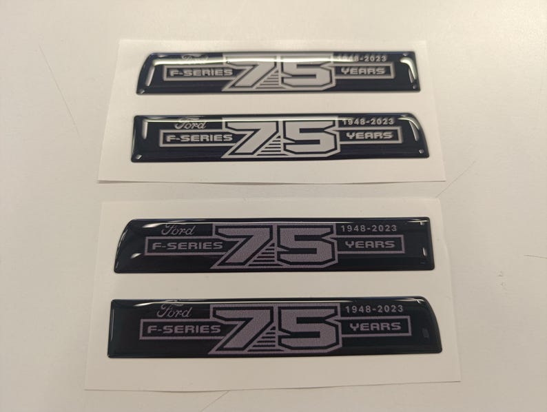 F Series 3D 75 Years Aftermarket Replacement Fender Decals for 2023 and 2024 Ford F250 or F350 Domed Decal 2pcs / Sticker Resin Set / W & G - Primary color: White,Grey