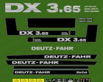 Jeu d'autocollants (autocollants) de rechange pour tracteur Deutz DX 3.65 ODM