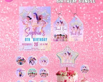 KPOP Demon Hunters Birthday Bundle, KPOP Birthday Invitation Thankyou Tags Cup Cake Toppers, Huntrix Party Invite, Editable Canva Template