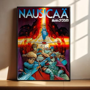 The image is a poster for the animated film "Nausicaä", featuring various characters from the film.
