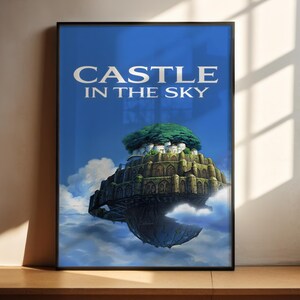 A poster of a castle floating in the sky, with the title "CASTLE IN THE SKY" prominently displayed.