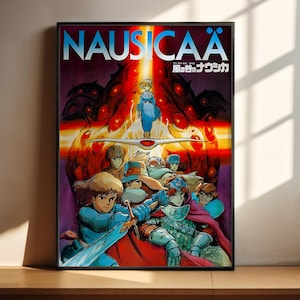 The image is a poster for the animated film "Nausicaä", featuring various characters from the film.