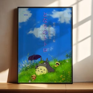 The image is a poster featuring a blue sky with fluffy clouds, a cartoon character, and a small animal in a grassy field.