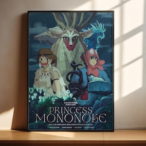 The image is a poster featuring characters from the Studio Ghibli film "Princess Mononoke".
