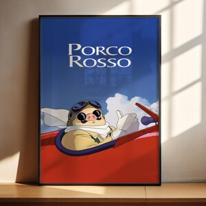 The image is a framed poster featuring an illustration of a pig piloting a red airplane.