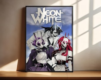 Póster blanco neón / Póster de videojuegos / Decoración para gamers / Póster de videojuegos / Regalo para gamers / Lámina de videojuegos / Portada de videojuegos