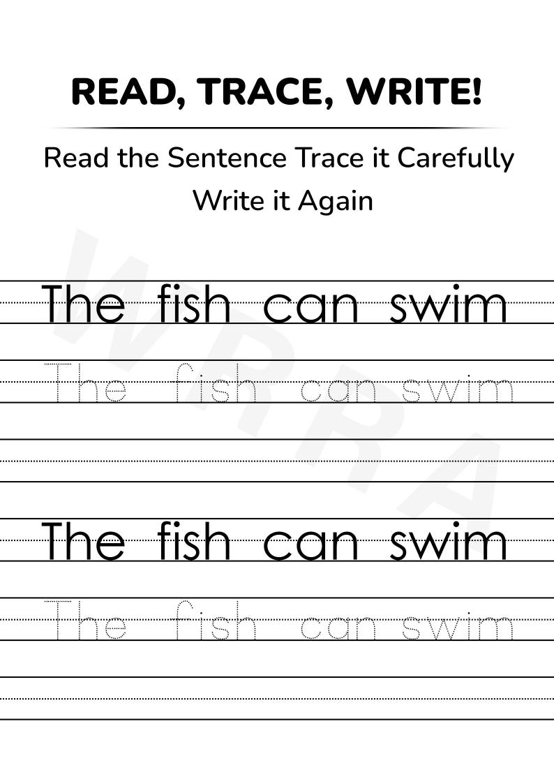 40 Pages Sentence Tracing Worksheets for Kids | Read Trace Write ...
