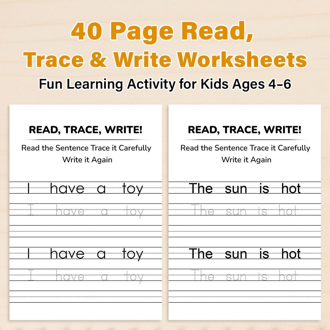 40 Pages Sentence Tracing Worksheets for Kids | Read Trace Write ...