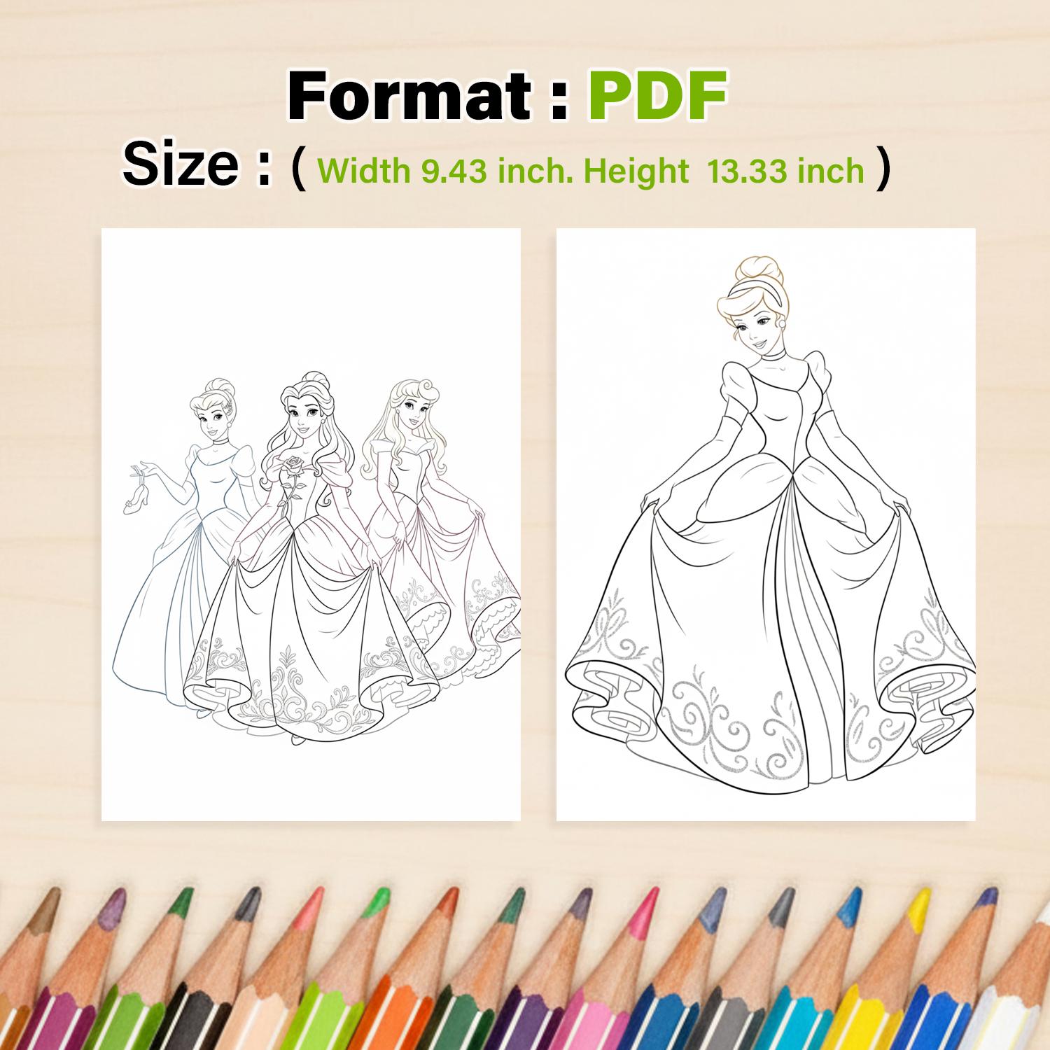 Princess Coloring Pages for Kids Printable PDF, Fairytale Princess ...