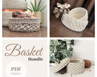 Paquete de patrones de cestas de almacenamiento a crochet / Organizadores redondos de crochet / Conjunto de organización del hogar / Tutorial de crochet para principiantes en PDF
