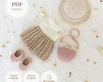 14 Inch Doll Clothes Pattern | Amigurumi Girl Crochet Doll Dress, Hat, Bag & Shoes PDF