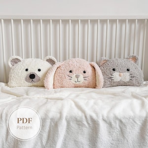 Animal Pillow Crochet Pattern BUNDLE | Bunny, Cat & Bear Amigurumi Cushions PDF | Faux Fur Yarn Nursery Decor Tutorial