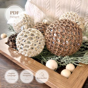 Crochet Christmas Ornament Pattern | Modern Sequin Yarn Baubles PDF | Holiday Tree Decorations | Xmas Decor Set Tutorial