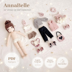 Modello all'uncinetto per bambola da vestire da 14 pollici / Bambola amigurumi snodabile in PDF / Tutorial per bambola all'uncinetto con vestiti