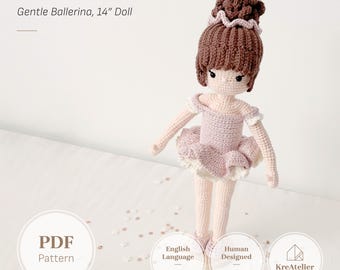 Patrón de ganchillo para muñeca bailarina de 35,5 cm con vestido de ballet / Instrucciones en PDF para amigurumi de niña y ropa