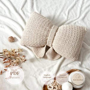 Modèle de coussin nœud papillon au crochet | Coussin ruban Coquette (PDF) | Tutoriel pour coussin décoratif au crochet Ballet Core