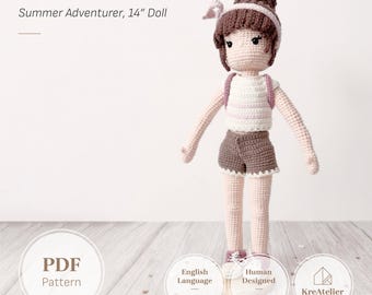 14 Inch Posable Fashion Doll with Outfit Crochet Pattern | Crocheted Amigurumi Girl Toy PDF Instructions