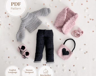 14 Inch Doll Clothes Crochet Pattern | Amigurumi Girl Sweater, Pants, Boots, Vest Outfit PDF |  DIY Toy Clothing