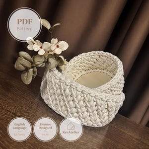 Modèle de panier au crochet | Paniers gigognes ronds crochetés en cordon de coton avec bases en bois, téléchargement PDF