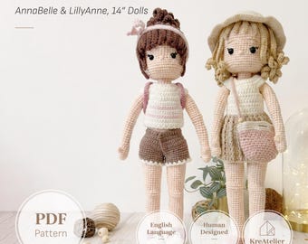 14 Inch Crochet Doll Toy Pattern Bundle | Posable Amigurumi Girls with Removable Summer Clothes PDF