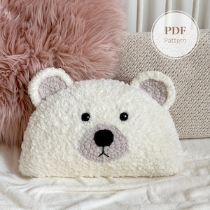 Crochet Polar Bear Pillow Pattern | Handmade Faux Fur Animal Cushion | Home & Nursery Decor PDF Tutorial