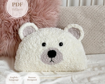 Crochet Polar Bear Pillow Pattern | Handmade Faux Fur Animal Cushion | Home & Nursery Decor PDF Tutorial