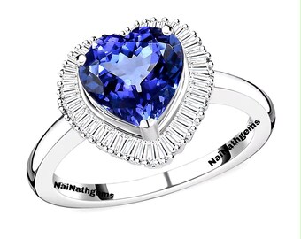 AAAA Tansanit Herz Halo Ring E-F VS2 Diamant Akzent Ring 950 Platin Ring Tansanit Ring Tansanit Schmuck für Sie