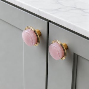 Natural Marble And Brass Small Knob: Modern Drawer Handle, Single Hole Hardware For Kitchen