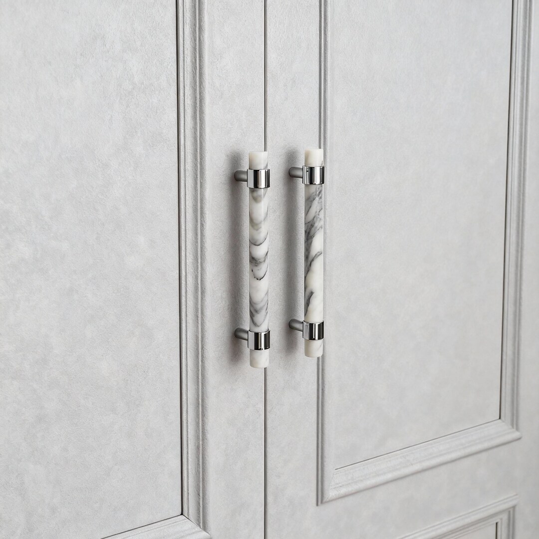 White Marble Drawer Handle: Brass Cabinet Knobs, Kitchen Pulls Hardware ...