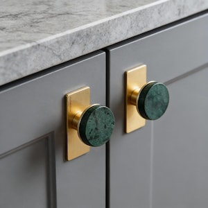 Green Marble Knob: Bathroom Pull Hardware, Brass Drawer Handle
