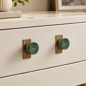 White Marble Knob: Drawer Pull Hardware, Brass Bronze Handle