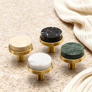 Marble & Brass Round Nightstand Knob: Single Hole Wine Bookcase Cupboard Storage Handle