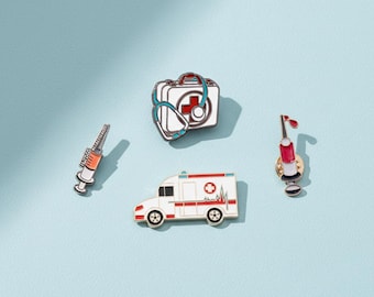 Medizinische Emaille Pins - Krankenwagen, Spritze Knochen Sanitäter Schmuck Krankenschwester Arzt Scrubs Zubehör mehrere Stile Wertschätzung Geschenk
