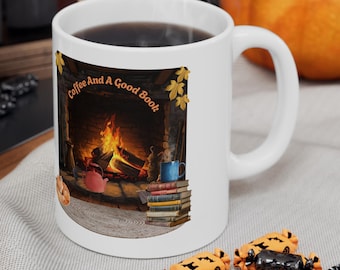 Cozy Fireplace PNG | Coffee, Books & Fox Sublimation (Digital Download)