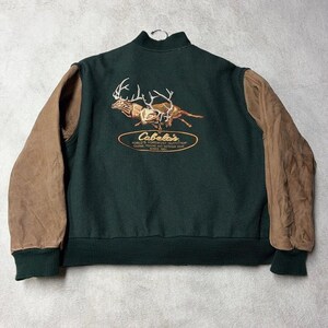 Vintage 90s Cabela's Varsity Bomber Jacket Fighting Bucks Green Men's Large