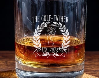 Copo de uísque personalizado "Pai do Golfe", presente com foto gravada para o pai, copo de uísque personalizado, presente para o Dia dos Pais para amante de golfe, presente para apreciadores de bourbon