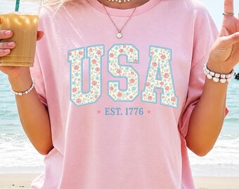Retro Patriotic Tee for Women, Vintage Americana Comfort Colors Shirt, USA Flag 4th of July Gift, Memorial Day 250th Anniversary 1776