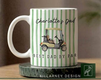 Personalized Golf Dad Mug, Custom Striped Coffee Cup, First Fathers Day Gift from Baby, New Dad Golf Lover Gift, Best Dad By Par Keepsake